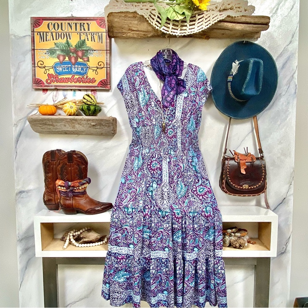 Enchanting Lavender Paisley floral boho dress southwest prairie vibe